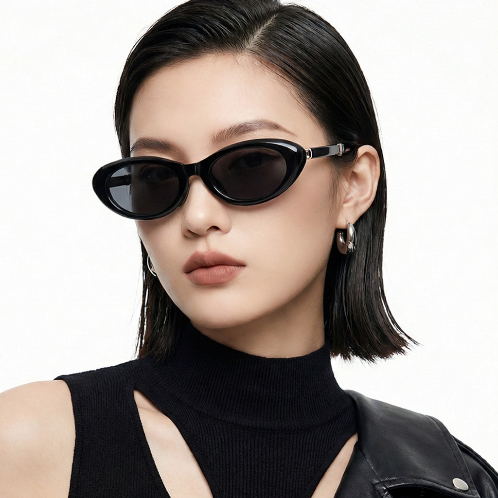 Eyeao Cat eye Metal Silica gel Polarized Sunglasses S24104