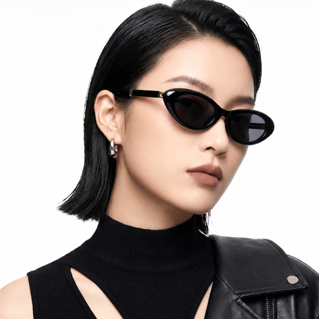 Eyeao Cat eye Metal Silica gel Polarized Sunglasses S24104
