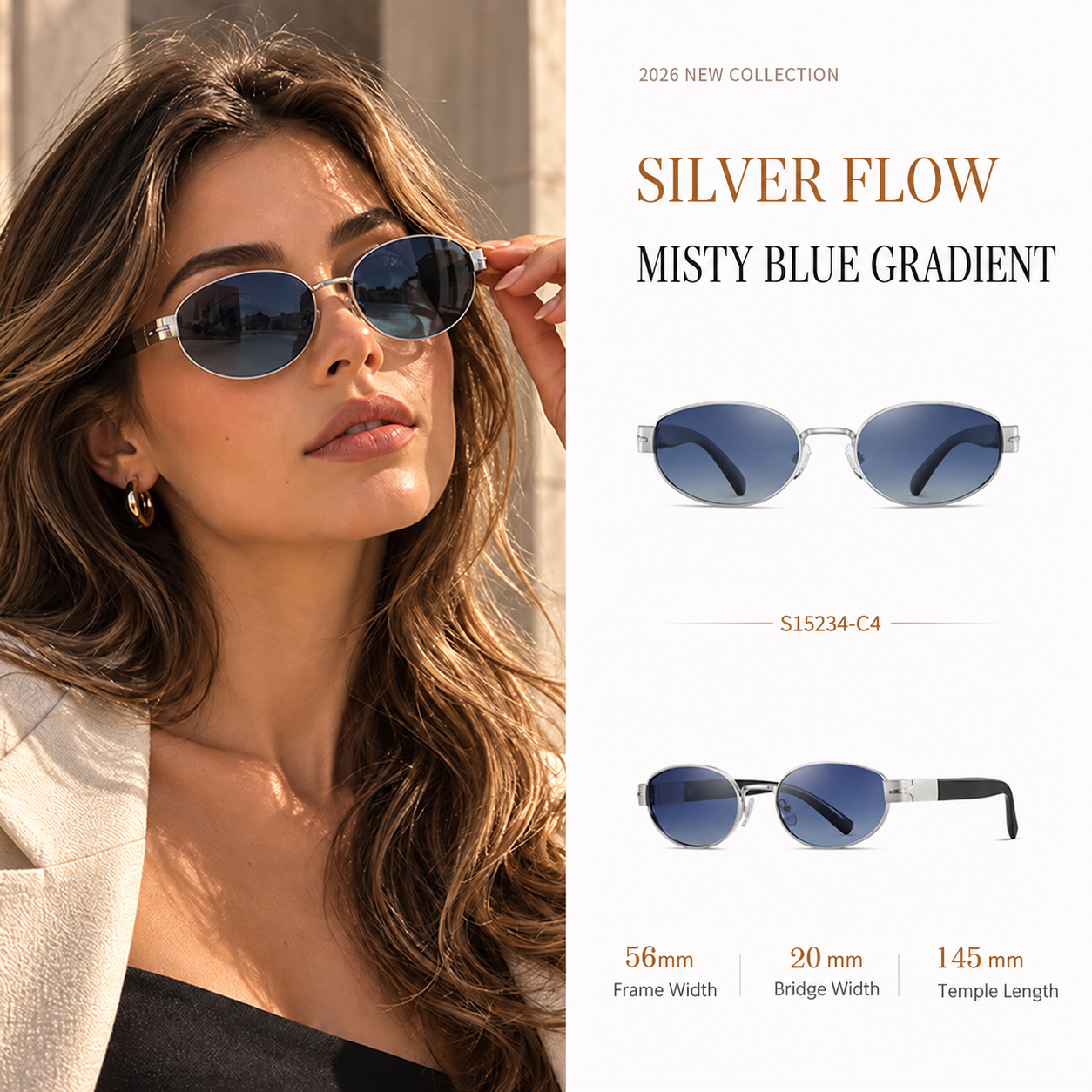 Eyeao Oval Metal Night driving Polarized Sunglasses S15234