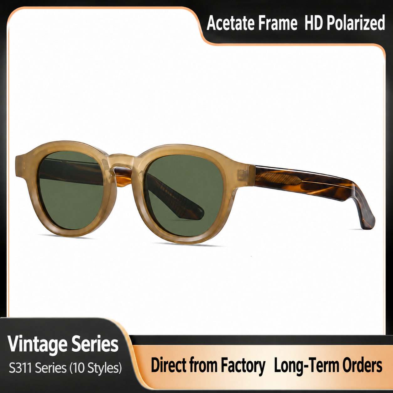 Eyeao Round Acetate Polarized Blue light blocking Sunglasses S31107