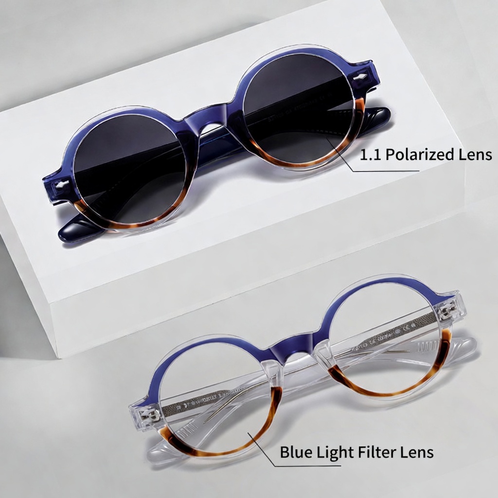 Eyeao Round Acetate Blue light blocking Polarized Sunglasses S31108