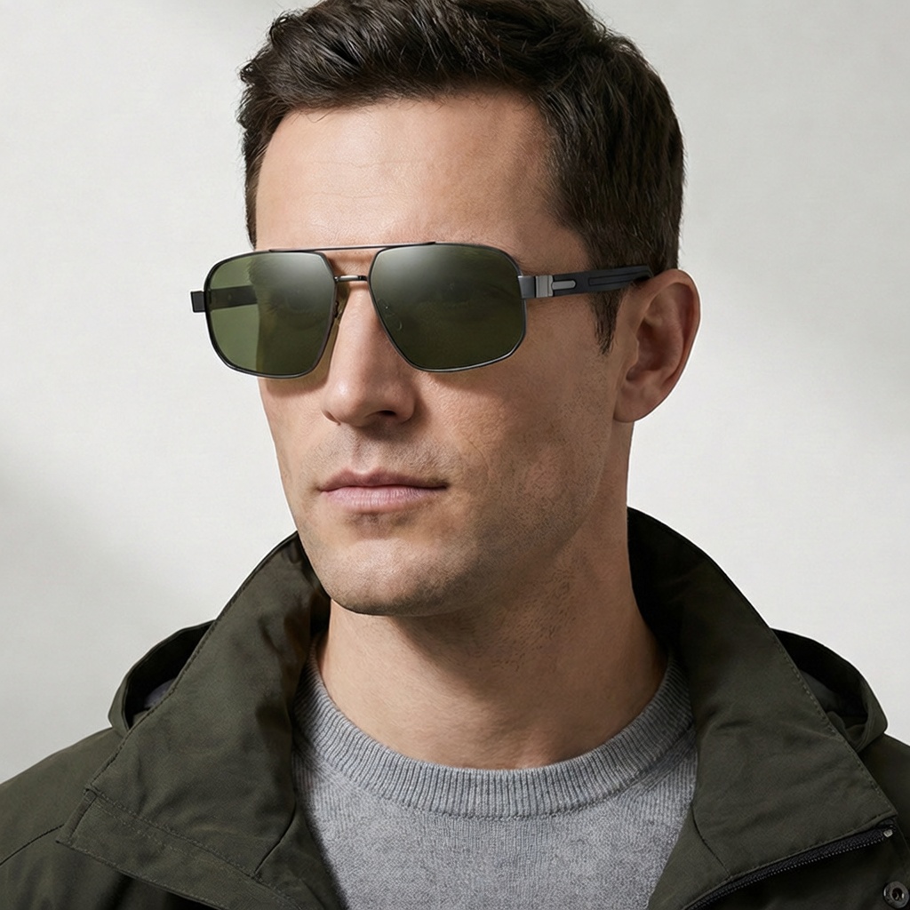 Eyeao Square Metal Polarized Sunglasses S15107